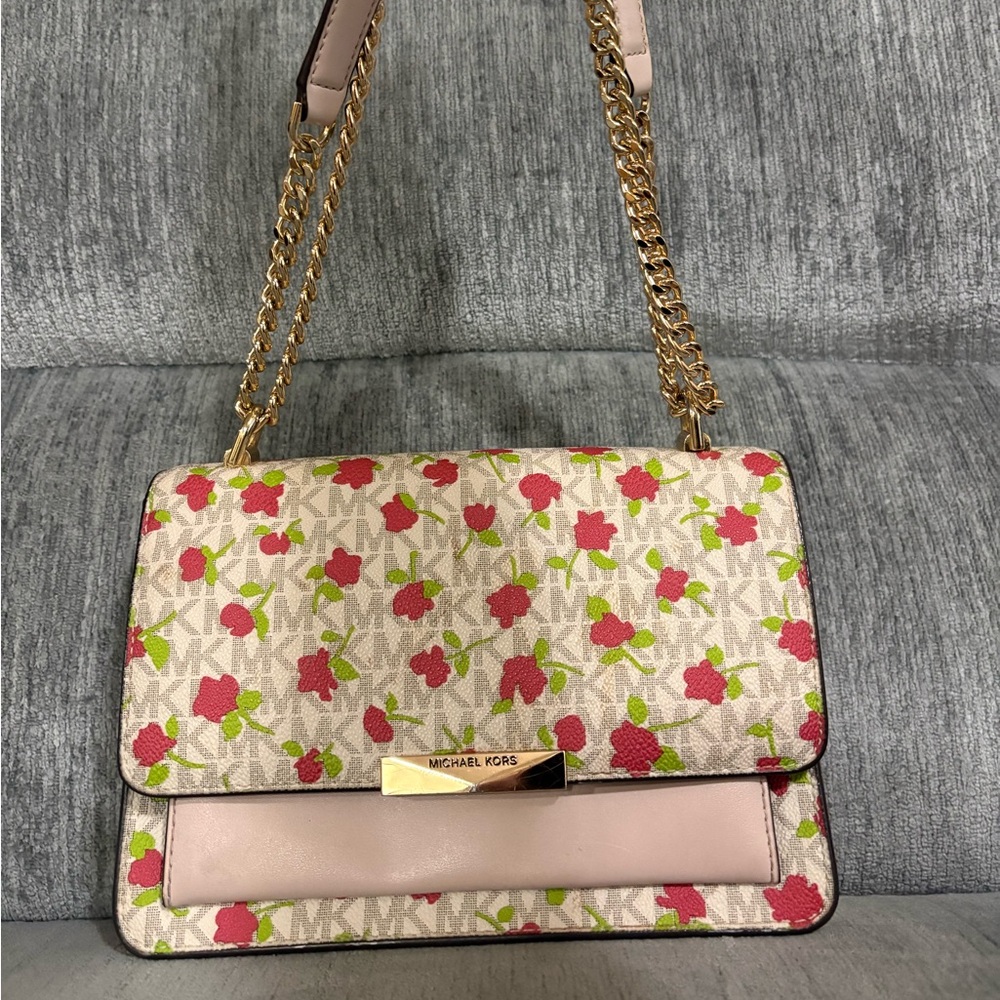 Michael Kors Jade Signature Floral Gusset Shoulder Bag